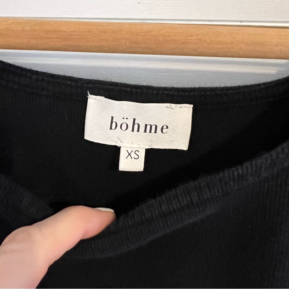 Bohme Black Scoop Neck Short Sleeve Ribbed Body Suit. Size XSmall. - Picture 6 of 7